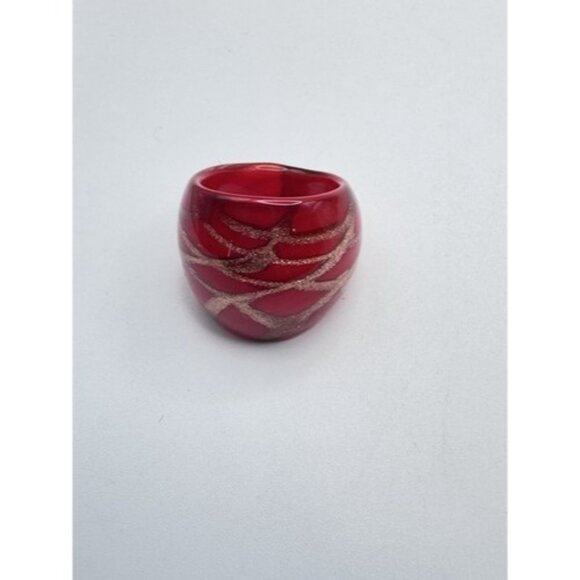Copper-Red Glitter Metallic Lamp Work Glass Ring Domed Murano-Style Size 7.5 - Picture 9 of 10